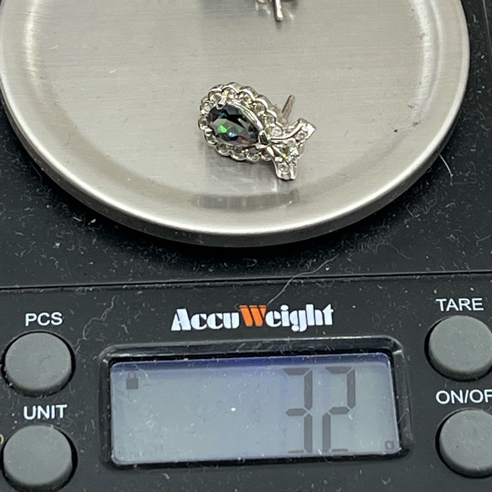 Vintage 10k White Gold Mystic Topaz & Diamond Earrings - Picture 15 of 15